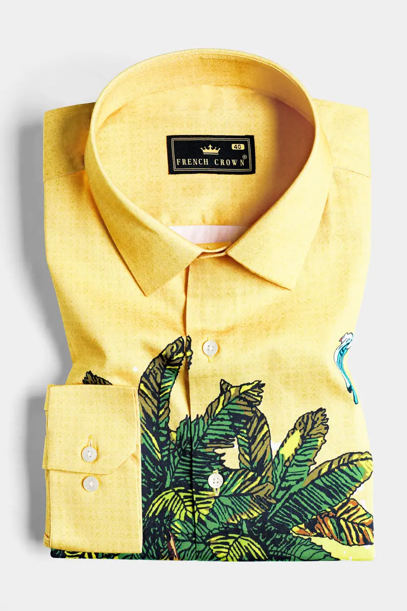 Manilla Yellow And Fem Green Multicolour Funky Printed Subtle Sheen Super Soft Premium Cotton Shirt 5