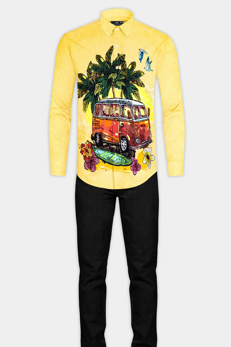 Manilla Yellow And Fem Green Multicolour Funky Printed Subtle Sheen Super Soft Premium Cotton Shirt 7