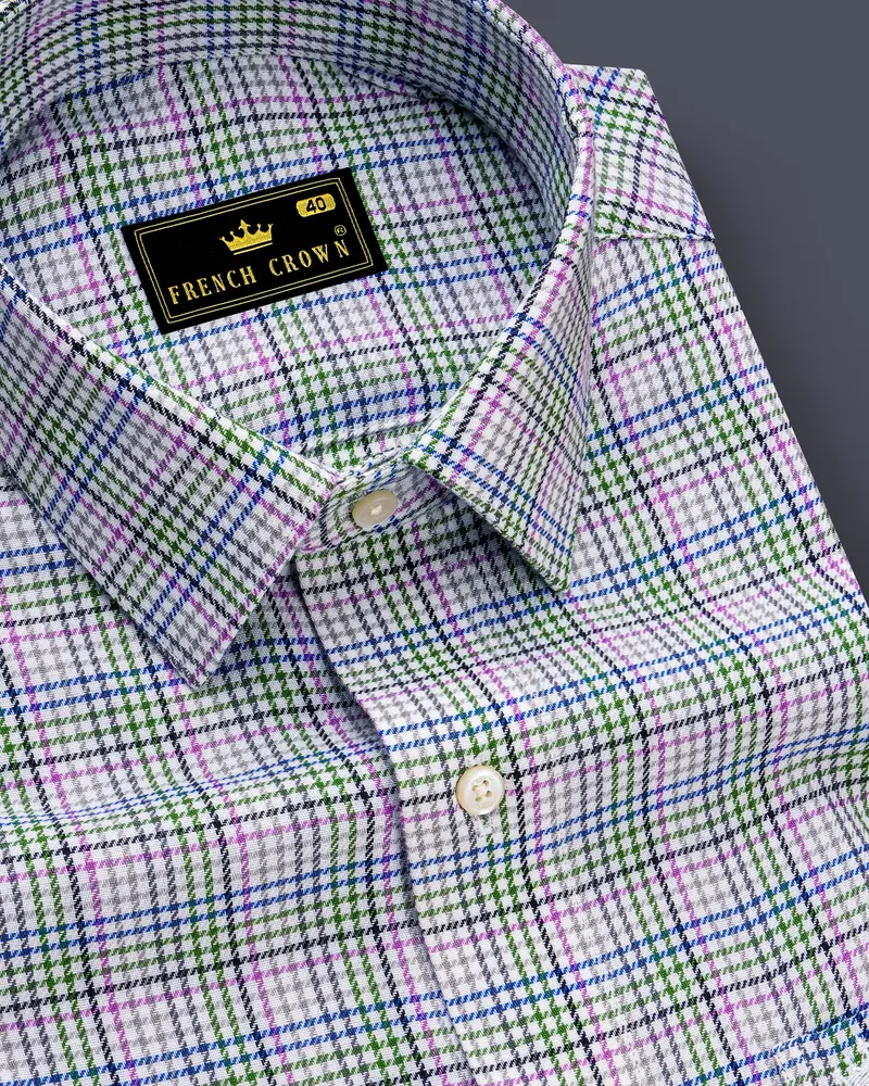 Mantis Green And White With Multi Colored Plaid Twill Premium Cotton Shirt 1