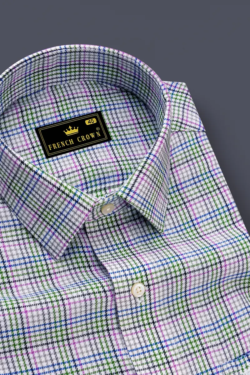 Mantis Green And White With Multi Colored Plaid Twill Premium Cotton Shirt 2
