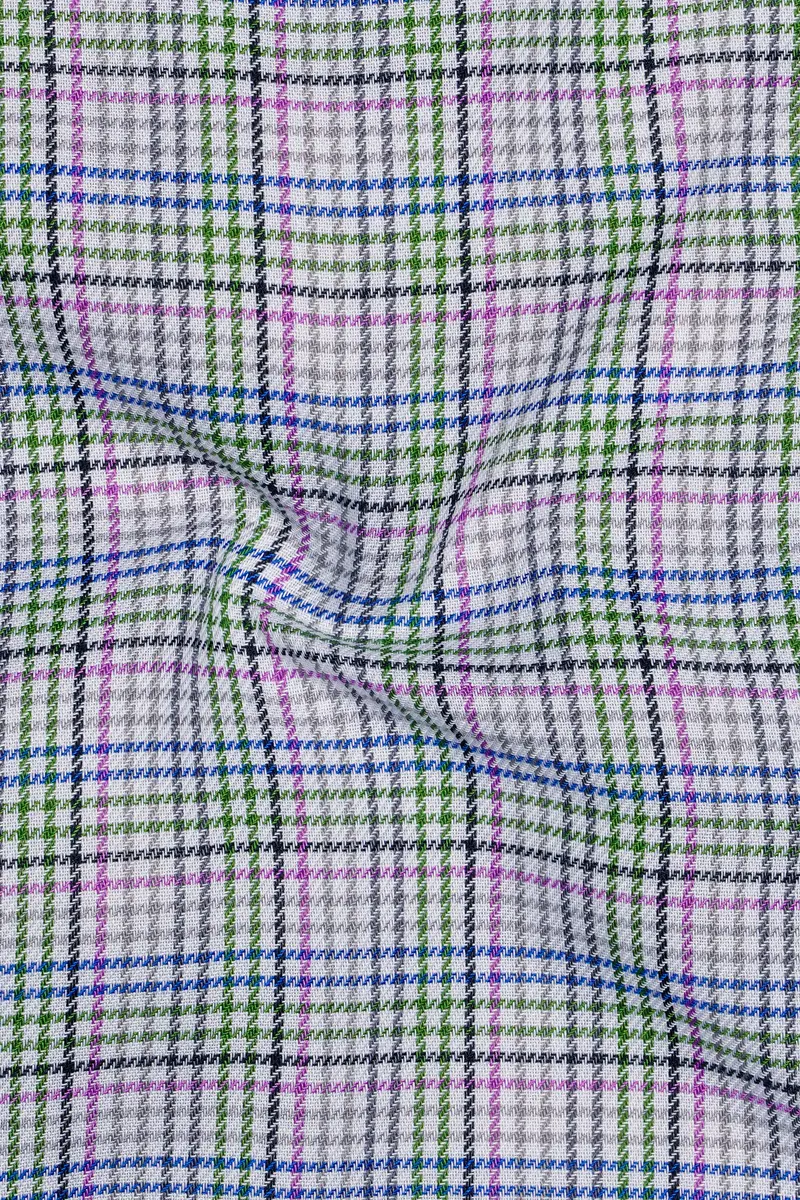 Mantis Green And White With Multi Colored Plaid Twill Premium Cotton Shirt 3