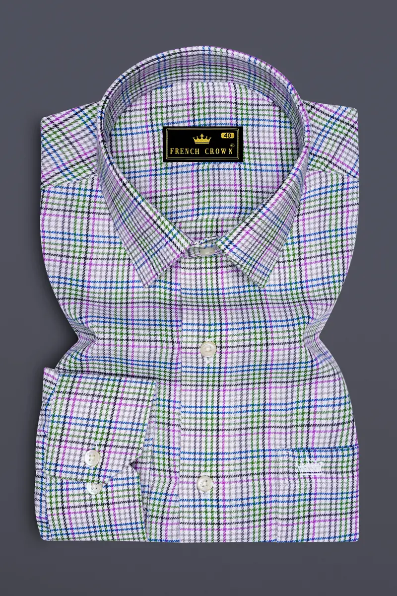 Mantis Green And White With Multi Colored Plaid Twill Premium Cotton Shirt 4