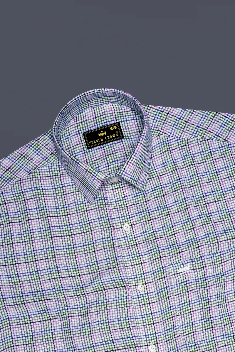 Mantis Green And White With Multi Colored Plaid Twill Premium Cotton Shirt 5