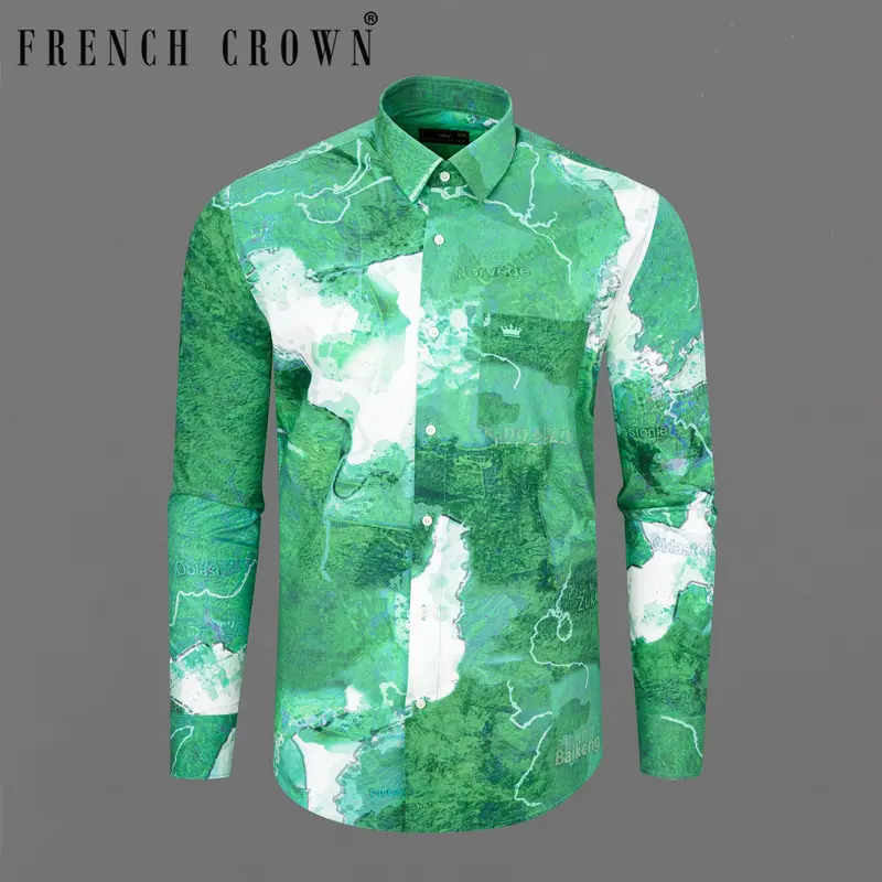 Mantis Green Marble Printed Premium Cotton Shirt 1