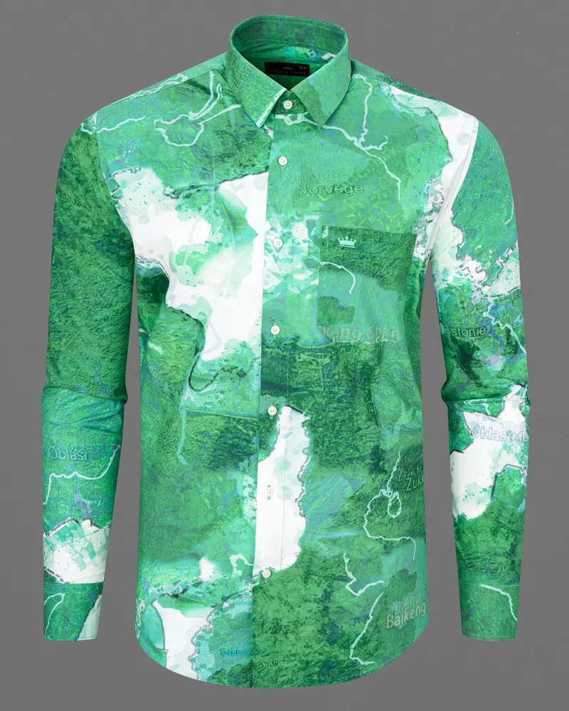 Mantis Green Marble Printed Premium Cotton Shirt 2
