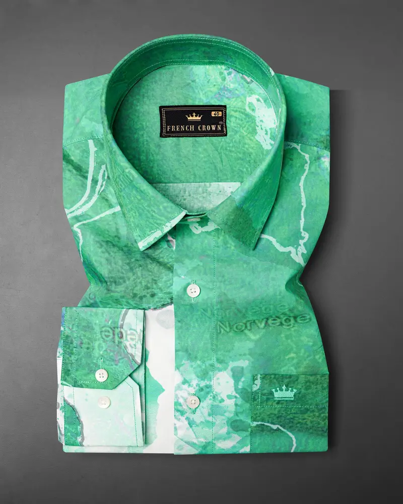 Mantis Green Marble Printed Premium Cotton Shirt 5