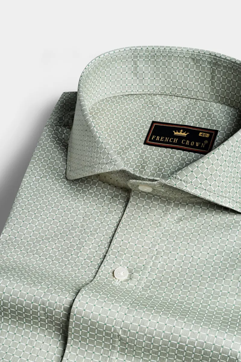 Mantle Green And Black Checkered Dobby Textured Premium Giza Cotton Shirt 1