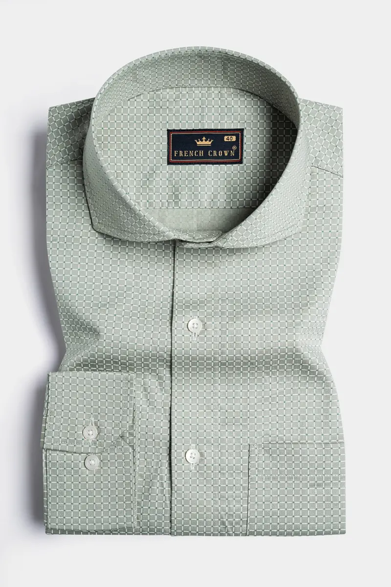 Mantle Green And Black Checkered Dobby Textured Premium Giza Cotton Shirt 3