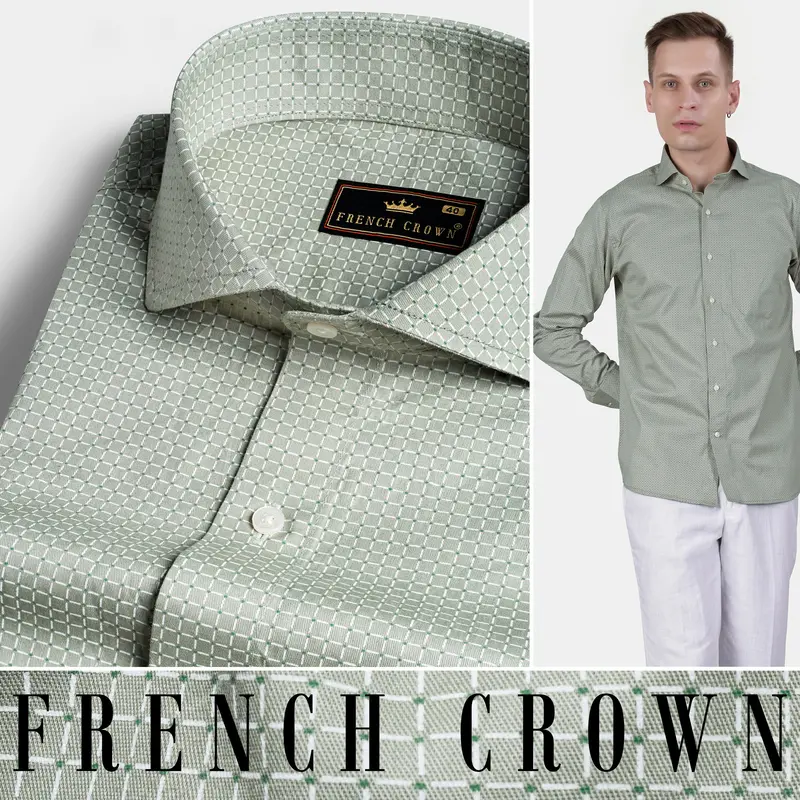 Mantle Green And Black Checkered Dobby Textured Premium Giza Cotton Shirt 4