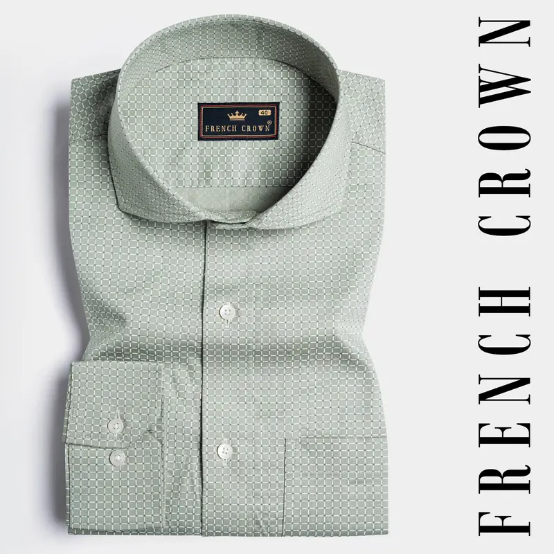 Mantle Green And Black Checkered Dobby Textured Premium Giza Cotton Shirt 7