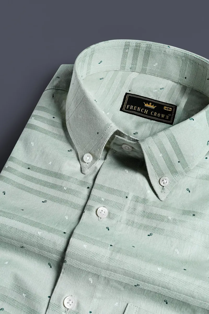 Mantle Green Printed Dobby Textured Premium Giza Cotton Shirt 1