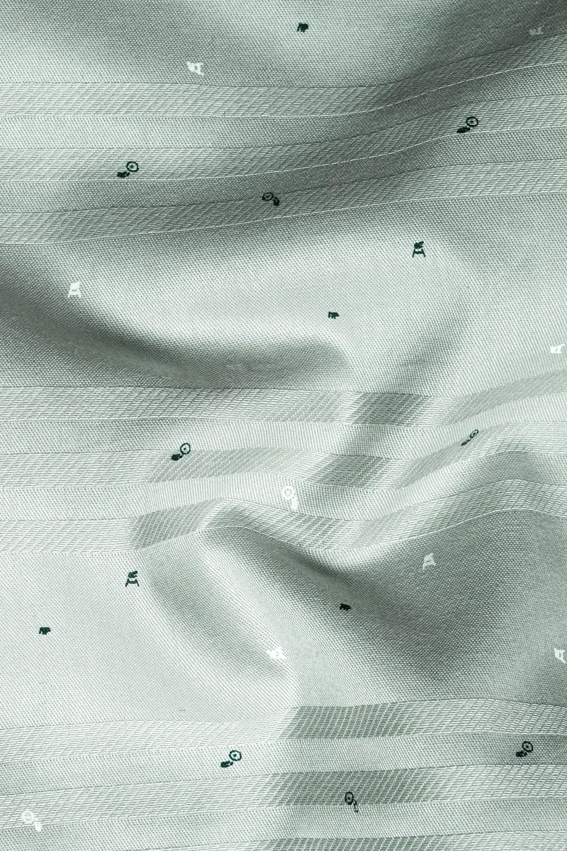 Mantle Green Printed Dobby Textured Premium Giza Cotton Shirt 2