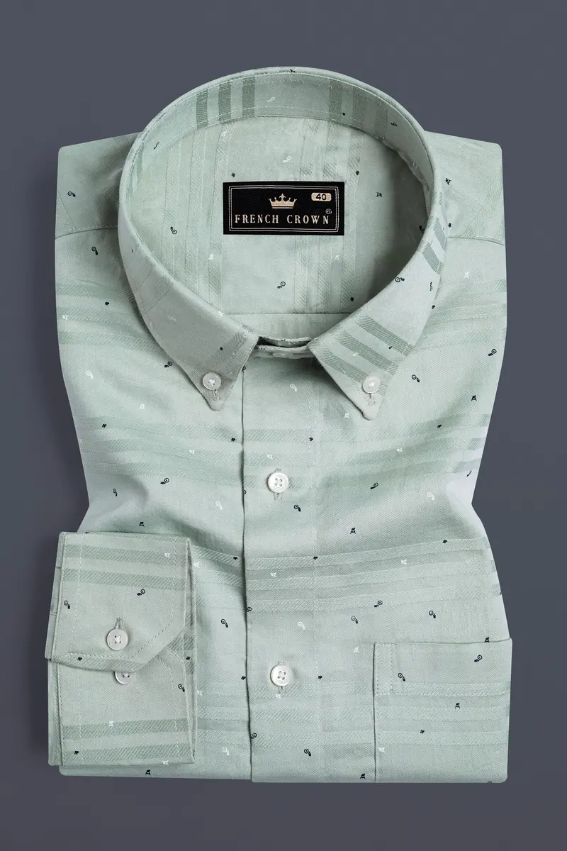 Mantle Green Printed Dobby Textured Premium Giza Cotton Shirt 3