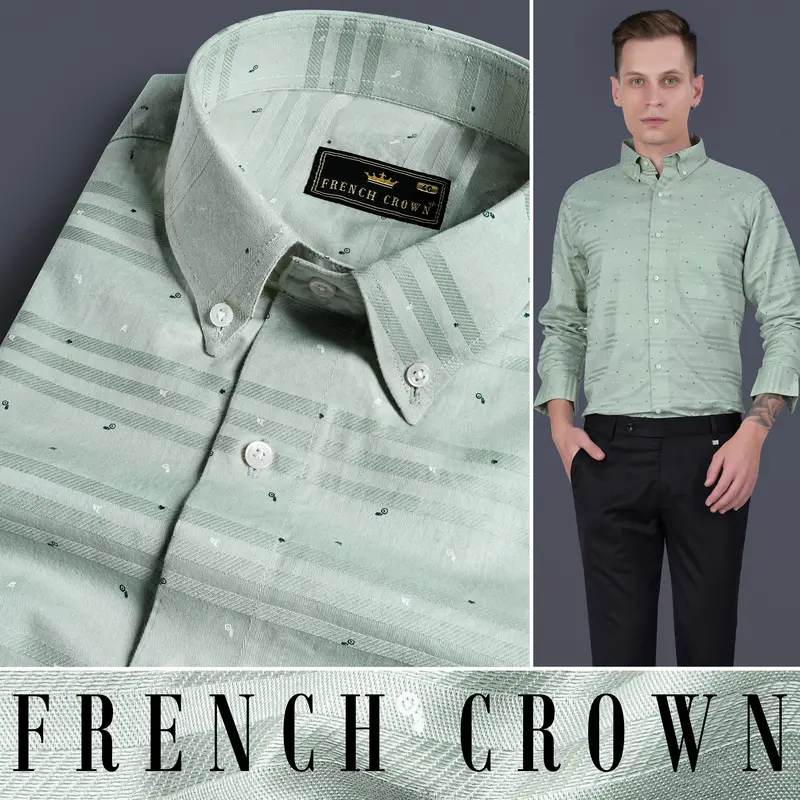 Mantle Green Printed Dobby Textured Premium Giza Cotton Shirt 4