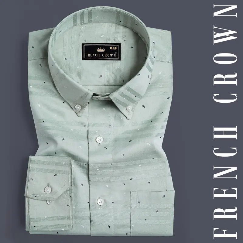 Mantle Green Printed Dobby Textured Premium Giza Cotton Shirt 7
