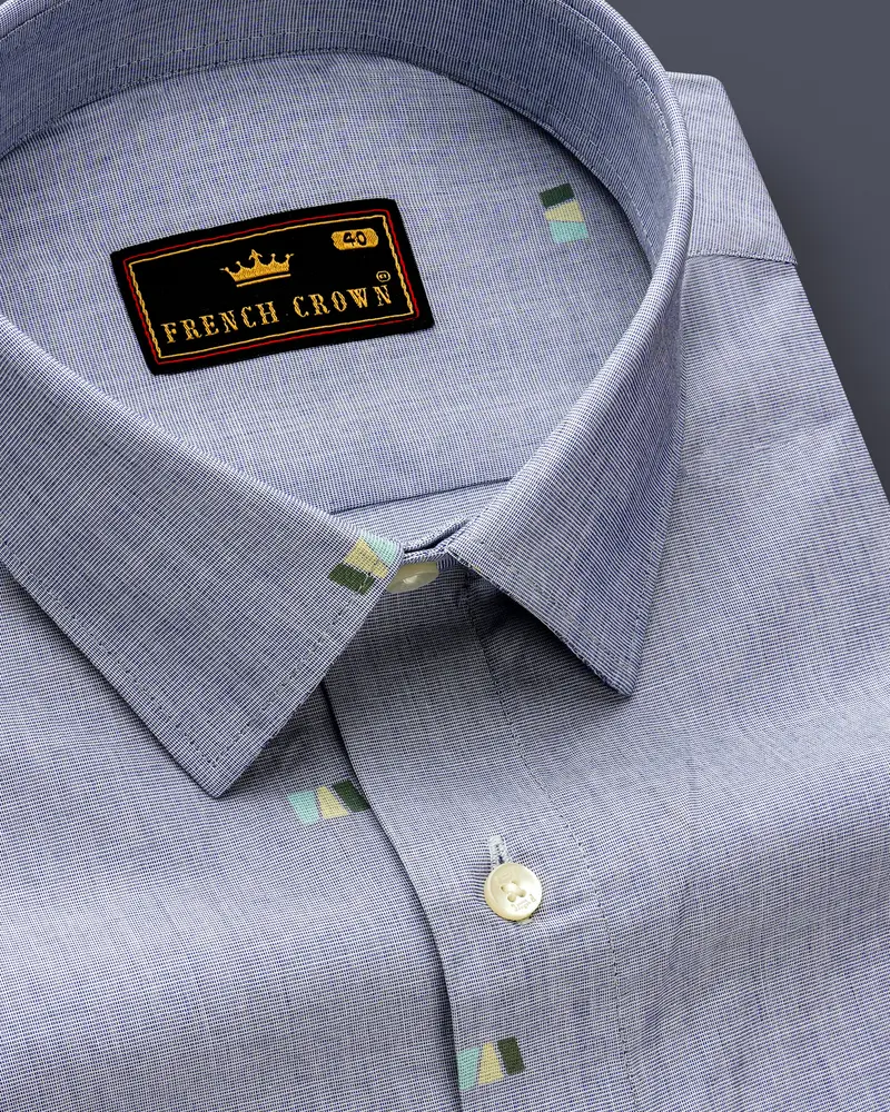 Mantle Light Green With Moonraker Blue 3D Textured Chambray Shirt 1