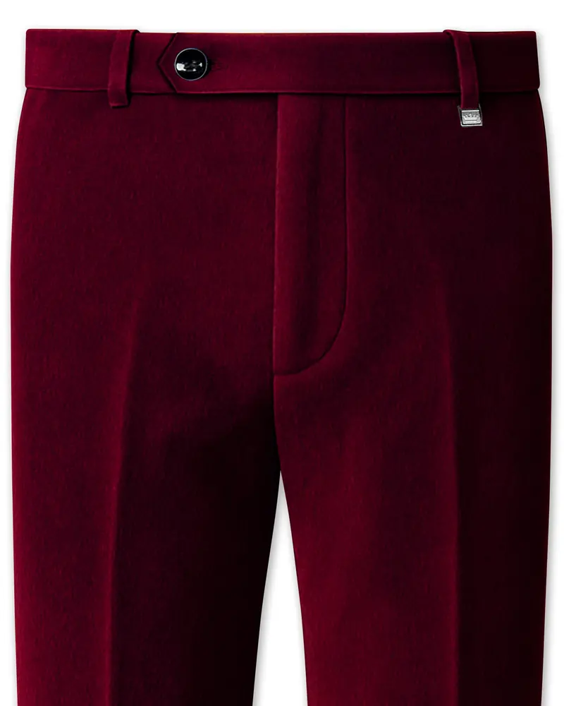 Marcrest-Bulgarian Maroon Velvet Stretchable Waistband Pant 1