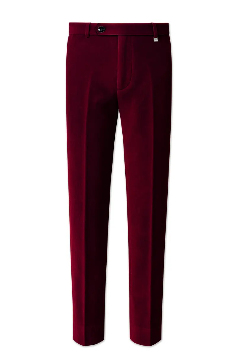 Marcrest-Bulgarian Maroon Velvet Stretchable Waistband Pant 2