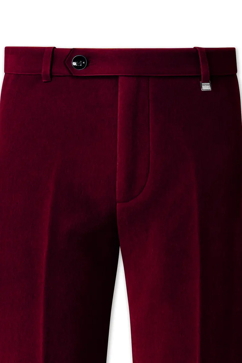 Marcrest-Bulgarian Maroon Velvet Stretchable Waistband Pant 4