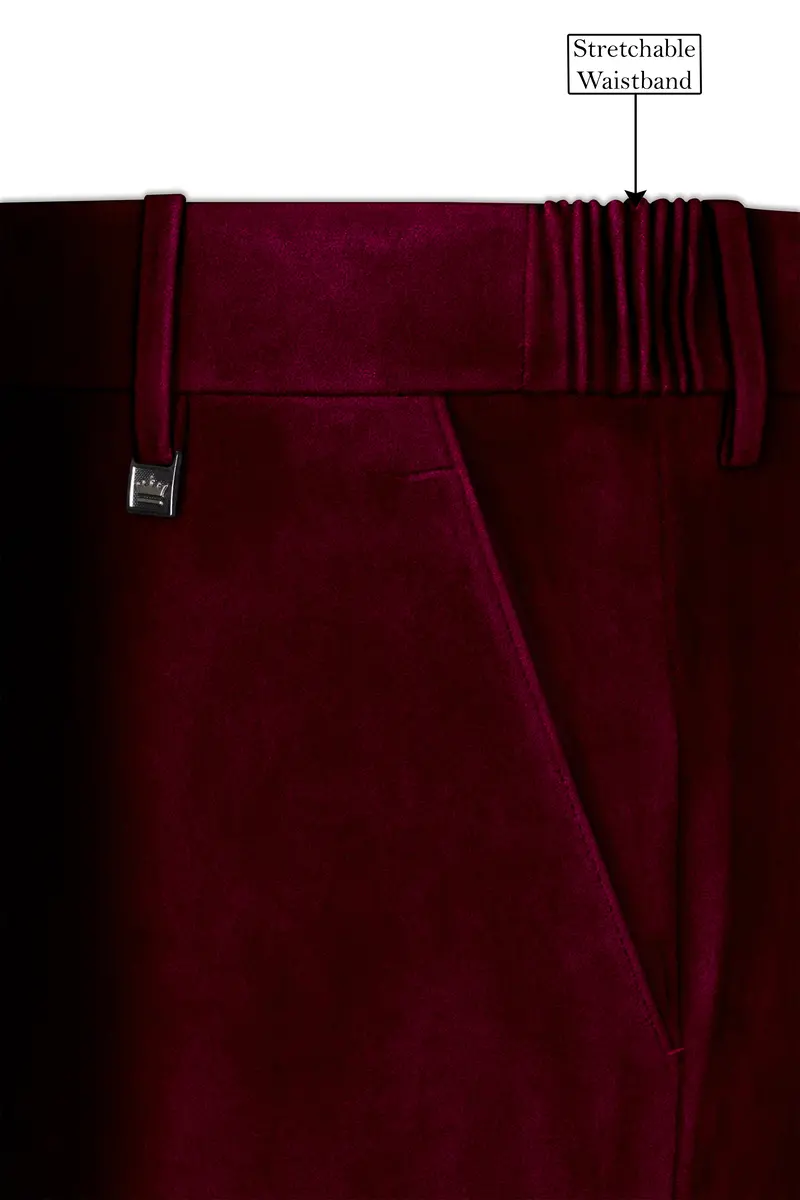 Marcrest-Bulgarian Maroon Velvet Stretchable Waistband Pant 6
