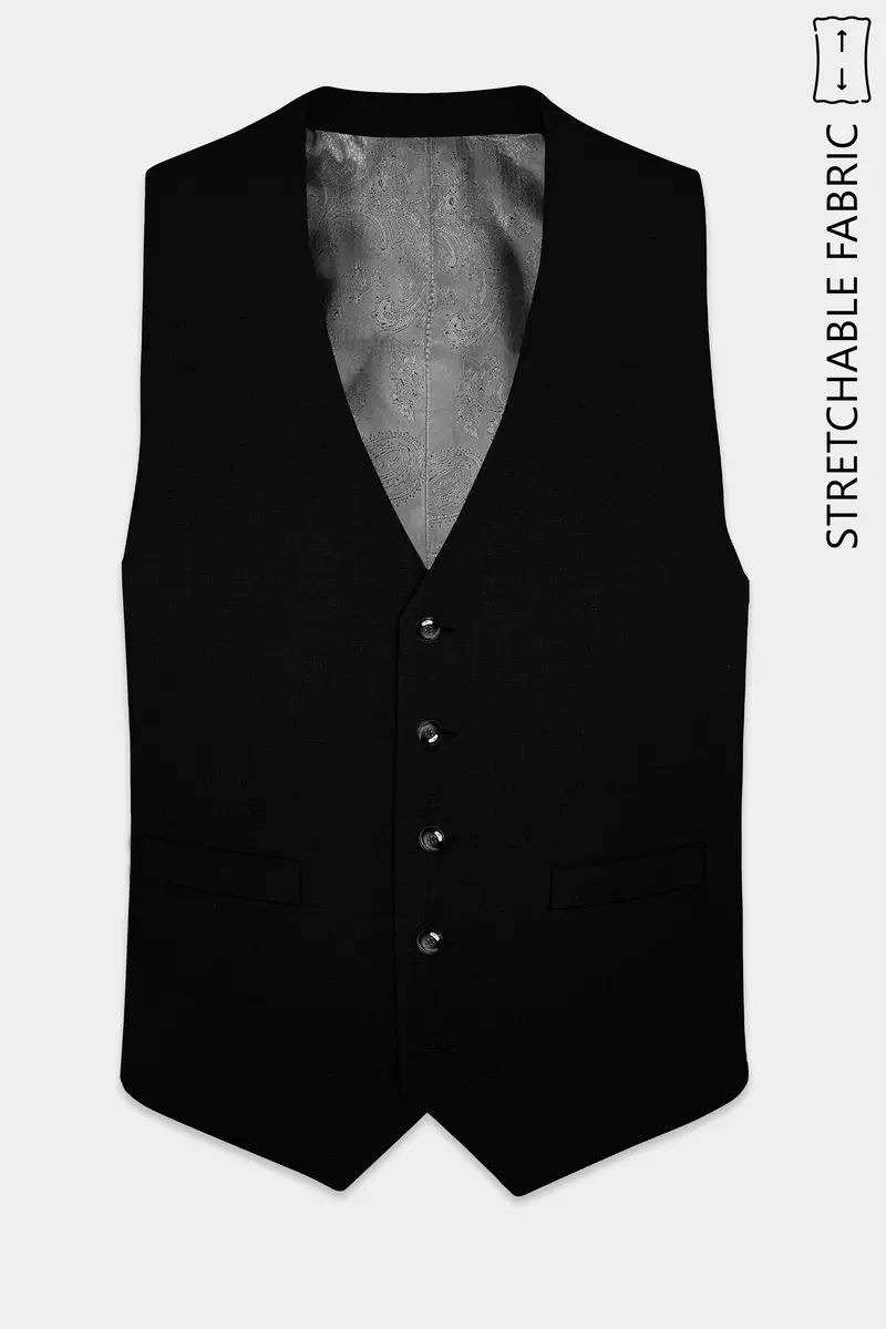 Mardi Gras Black Stretchable Wool Rich Waistcoat 2