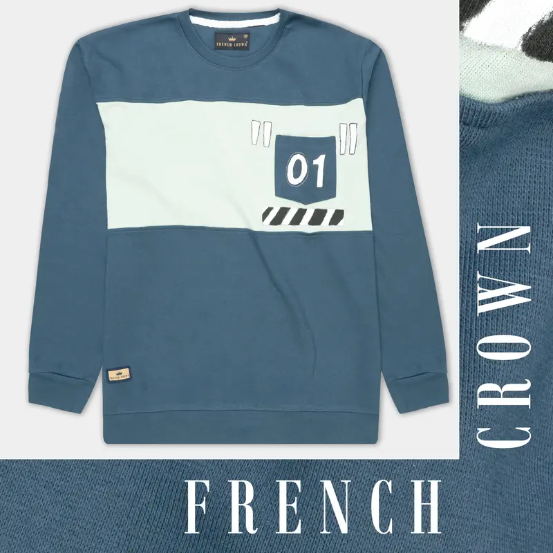 Marengo Blue And Sage Green Hand Painted Premium Cotton Jersey Sweatshirt 1