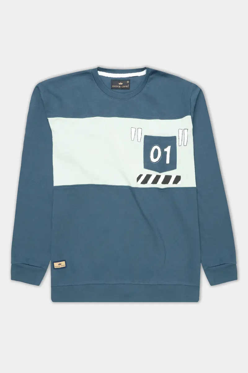 Marengo Blue And Sage Green Hand Painted Premium Cotton Jersey Sweatshirt 2
