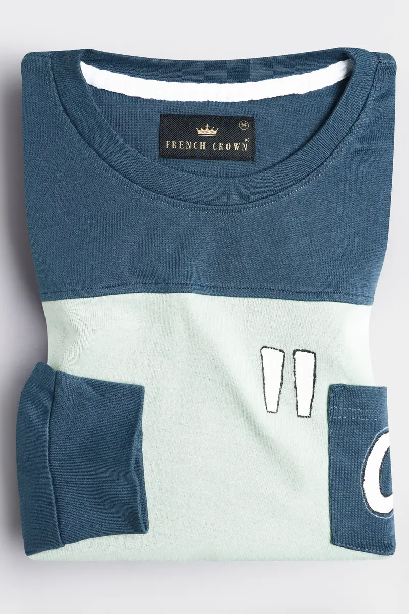 Marengo Blue And Sage Green Hand Painted Premium Cotton Jersey Sweatshirt 5