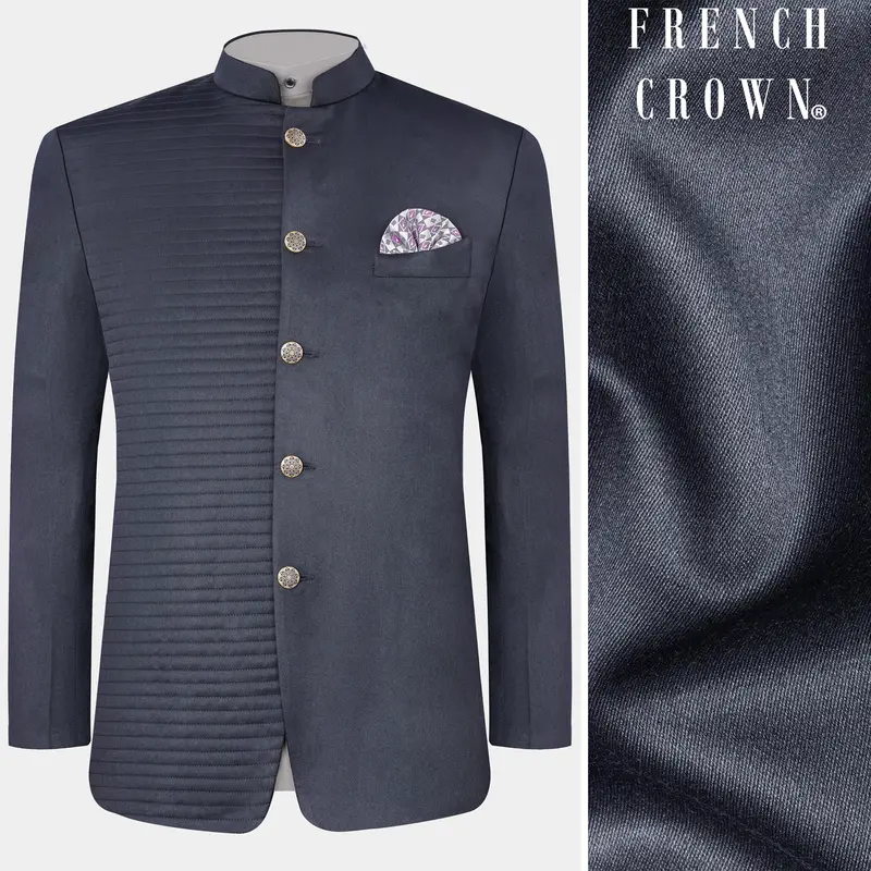Marengo Gray With Horizontal Stitches Wool Rich Bandhgala Designer Blazer 1