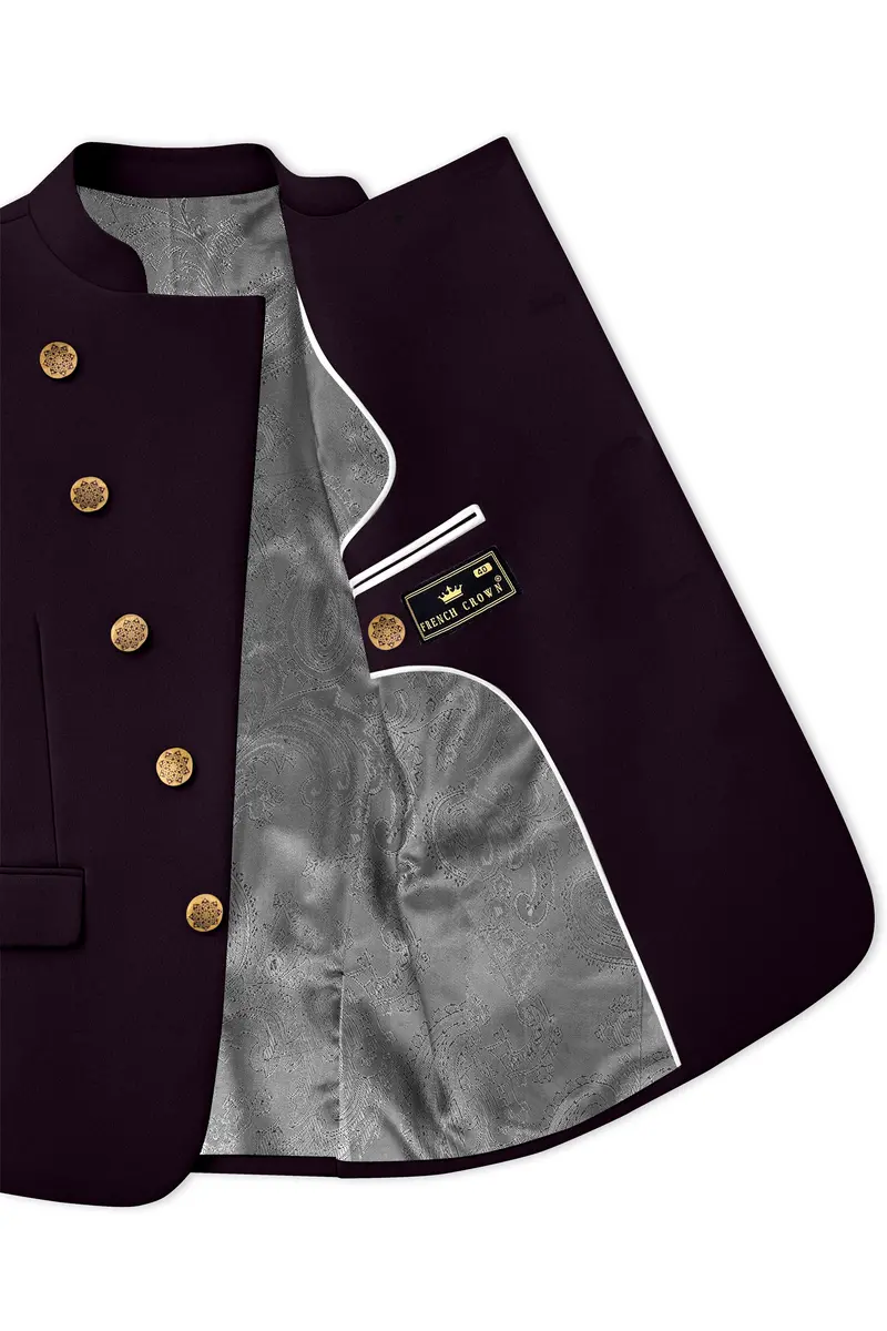 Marenzo-Korean Seal Maroon 4-Way Stretch Wrinkle-Free Wool Rich Cross Placket Bandhgala Blazer 4
