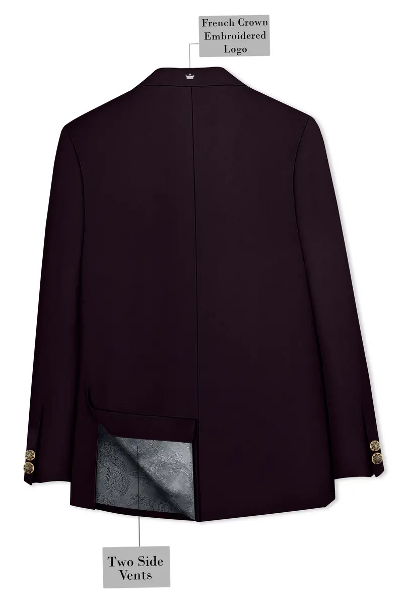 Marenzo-Korean Seal Maroon 4-Way Stretch Wrinkle-Free Wool Rich Cross Placket Bandhgala Blazer 7