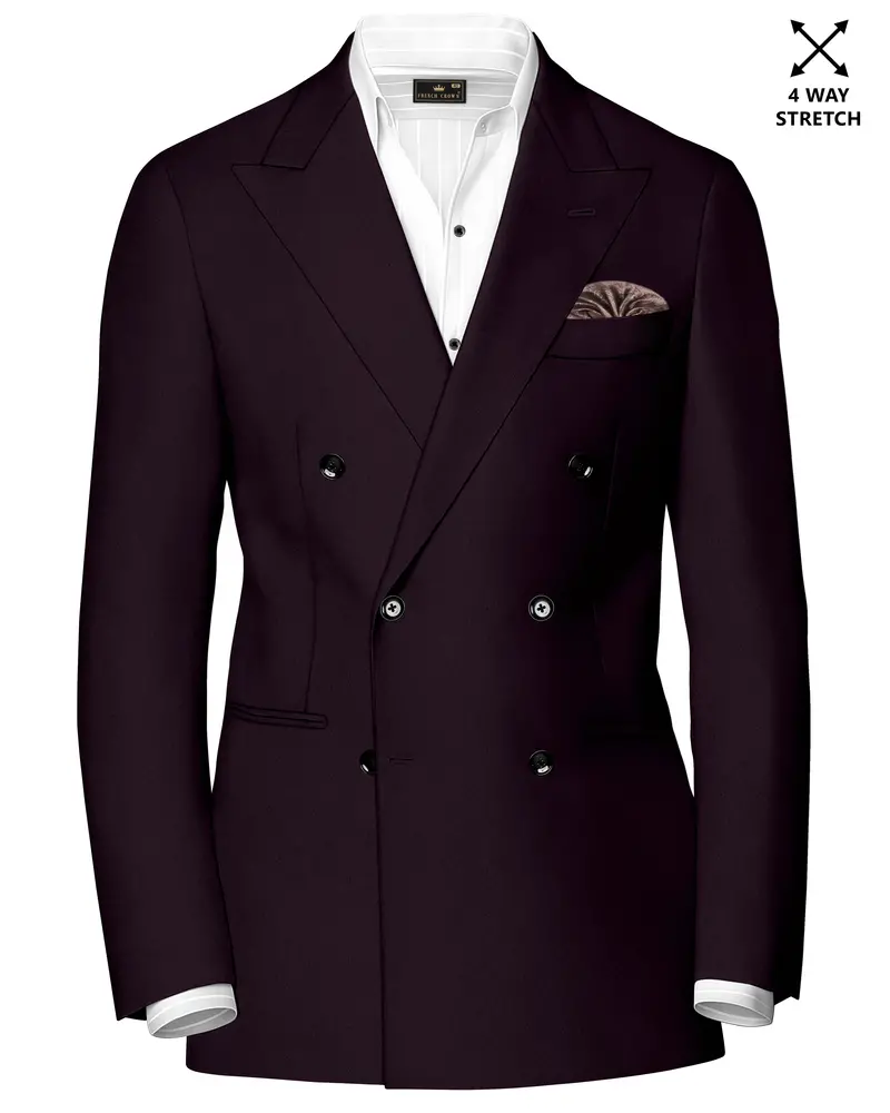 Marenzo-Korean Seal Maroon 4-Way Stretch Wrinkle-Free Wool Rich Double Breasted Blazer 1