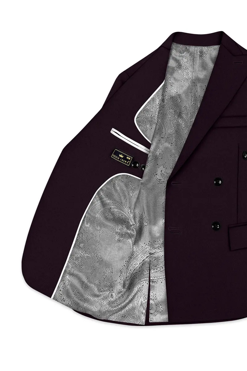 Marenzo-Korean Seal Maroon 4-Way Stretch Wrinkle-Free Wool Rich Double Breasted Blazer 5