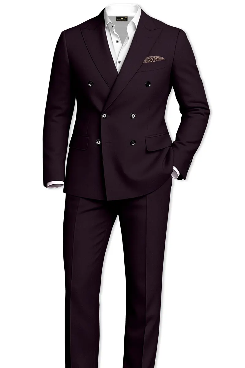 Marenzo-Korean Seal Maroon 4-Way Stretch Wrinkle-Free Wool Rich Double Breasted Blazer 9