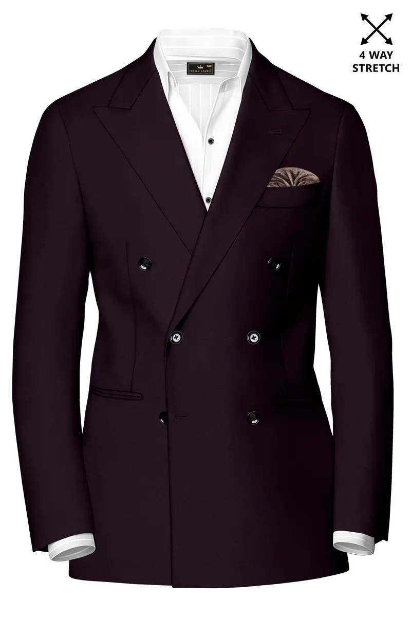 Marenzo-Korean Seal Maroon 4-Way Stretch Wrinkle-Free Wool Rich Double Breasted Suit 10