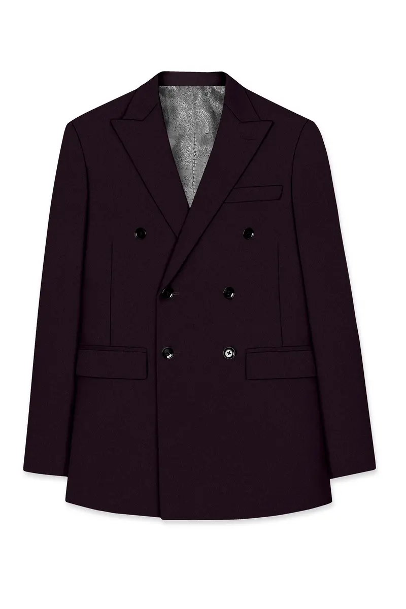 Marenzo-Korean Seal Maroon 4-Way Stretch Wrinkle-Free Wool Rich Double Breasted Suit 8