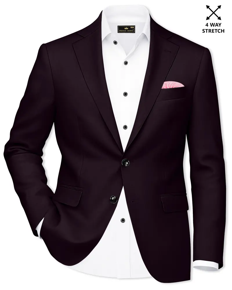 Marenzo-Korean Seal Maroon 4-Way Stretch Wrinkle-Free Wool Rich Single Breasted Blazer 1
