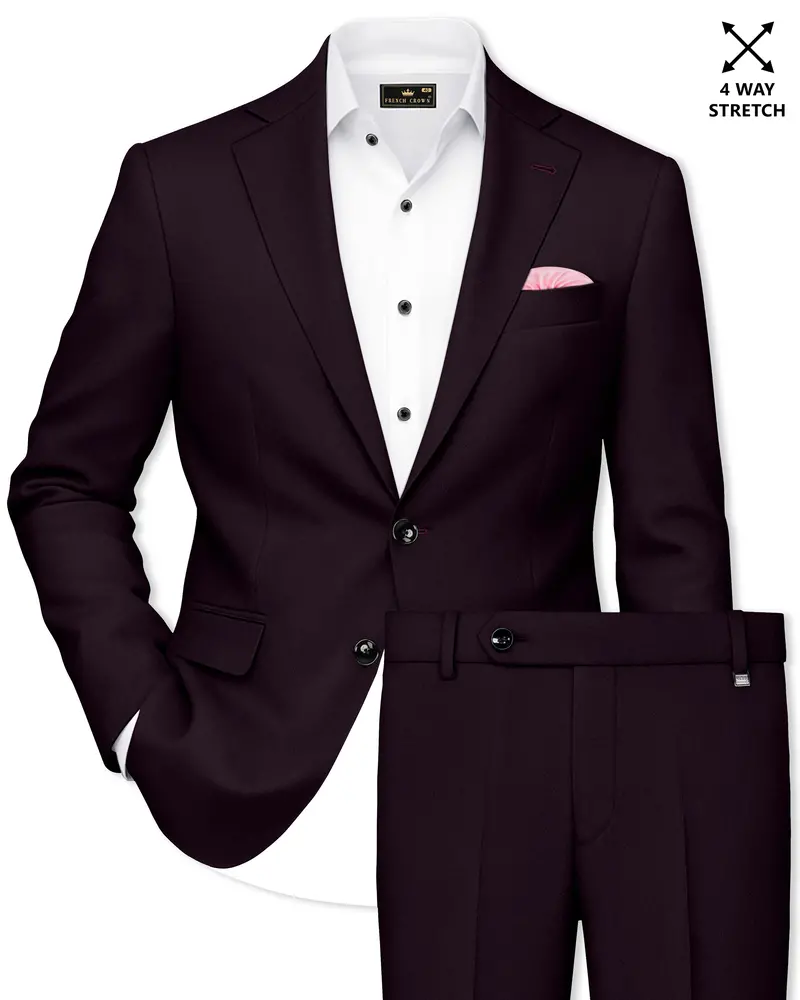 Marenzo-Korean Seal Maroon 4-Way Stretch Wrinkle-Free Wool Rich Single Breasted Suit 1