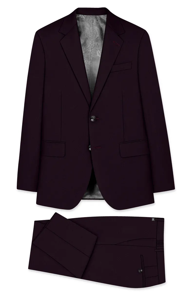 Marenzo-Korean Seal Maroon 4-Way Stretch Wrinkle-Free Wool Rich Single Breasted Suit 11