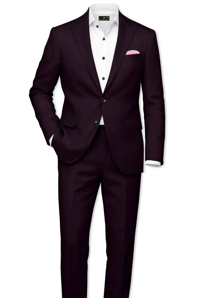 Marenzo-Korean Seal Maroon 4-Way Stretch Wrinkle-Free Wool Rich Single Breasted Suit 4