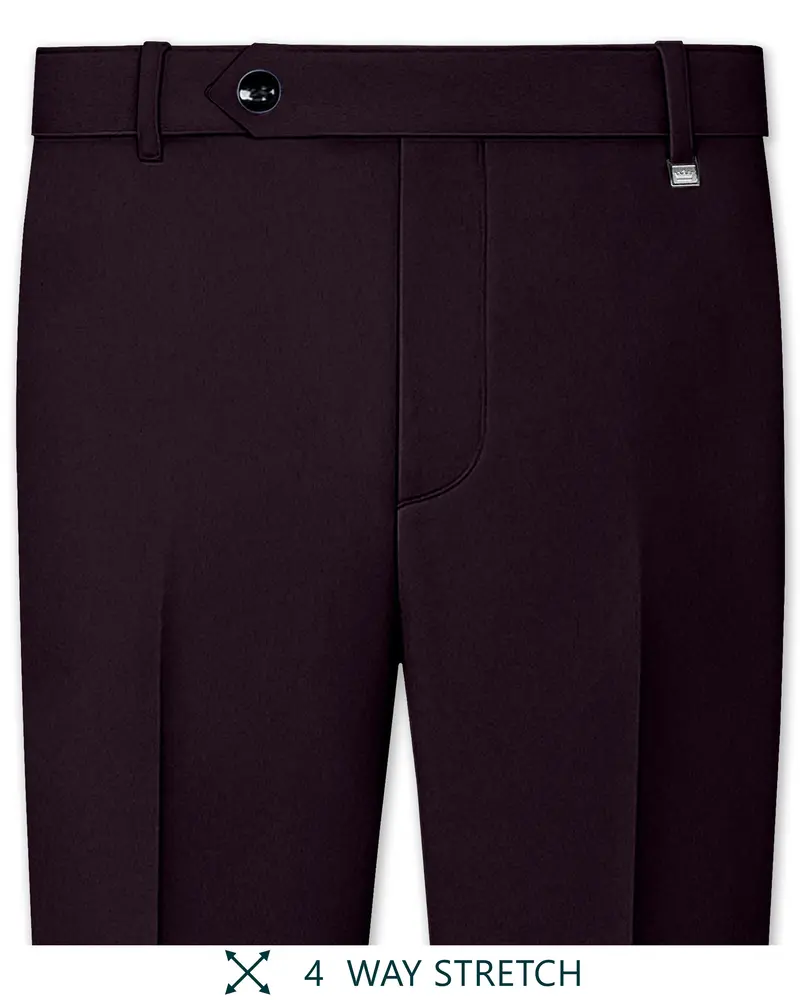 Marenzo-Korean Seal Maroon 4-Way Stretch Wrinkle-Free Wool Rich Stretchable Waistband Pant 1