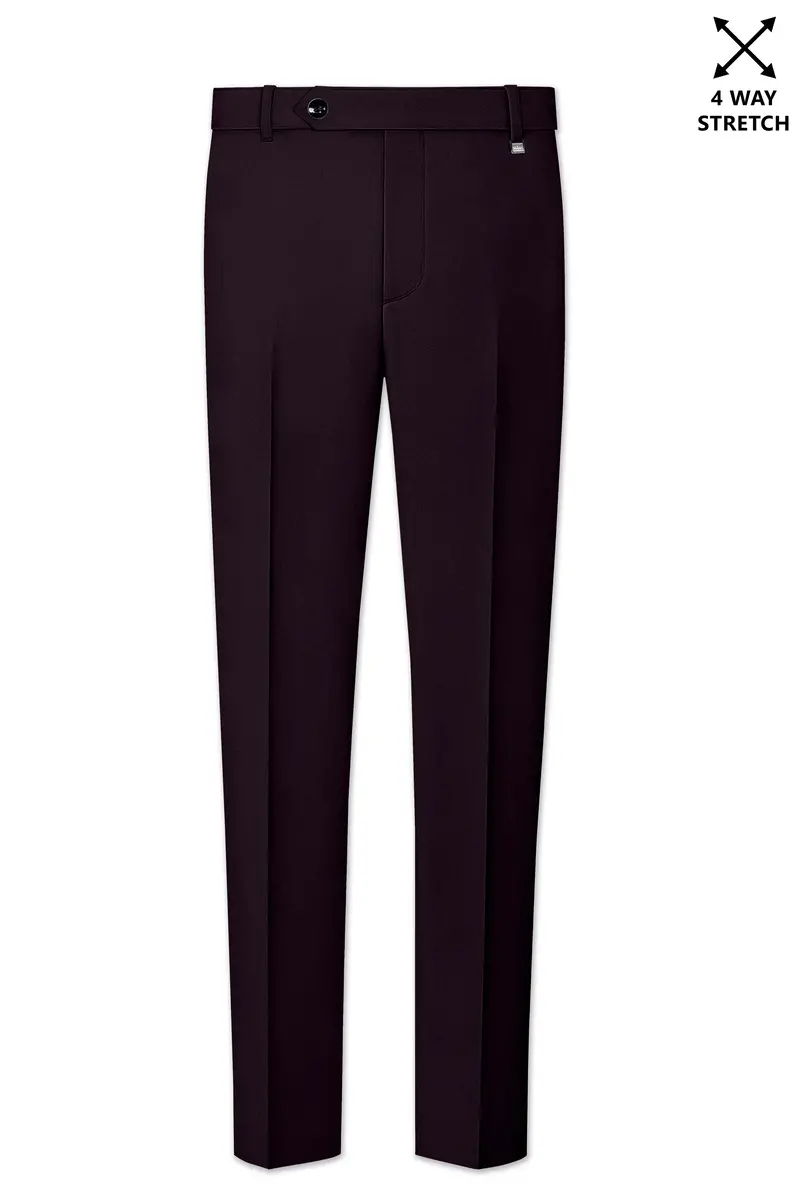Marenzo-Korean Seal Maroon 4-Way Stretch Wrinkle-Free Wool Rich Stretchable Waistband Pant 2