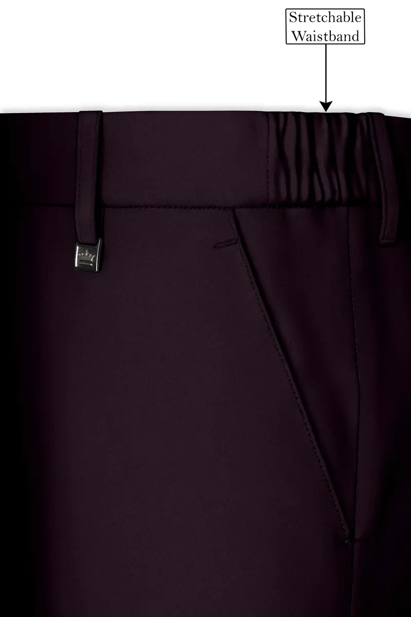 Marenzo-Korean Seal Maroon 4-Way Stretch Wrinkle-Free Wool Rich Stretchable Waistband Pant 6