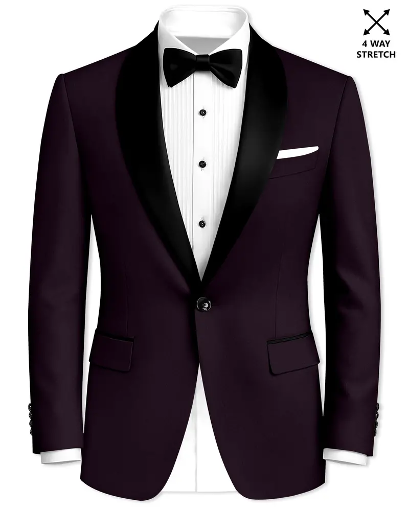 Marenzo-Korean Seal Maroon 4-Way Stretch Wrinkle-Free Wool Rich Tuxedo Blazer 1
