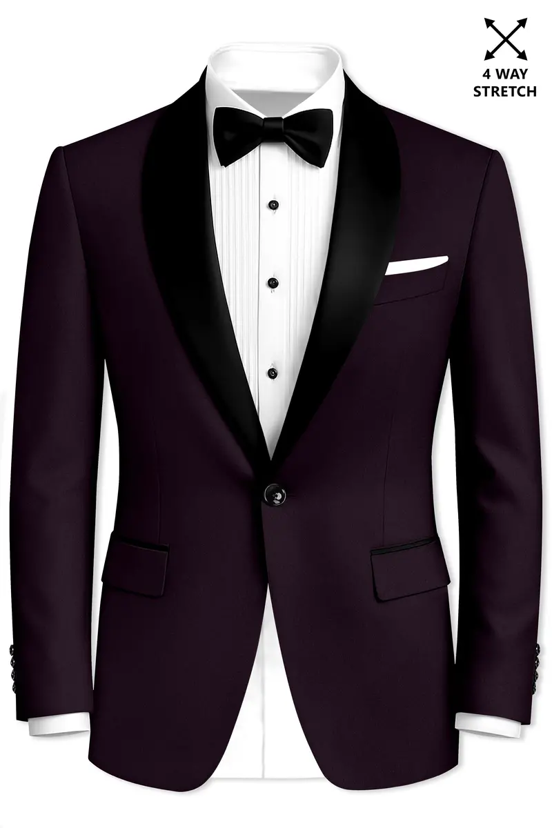 Marenzo-Korean Seal Maroon 4-Way Stretch Wrinkle-Free Wool Rich Tuxedo Blazer 2