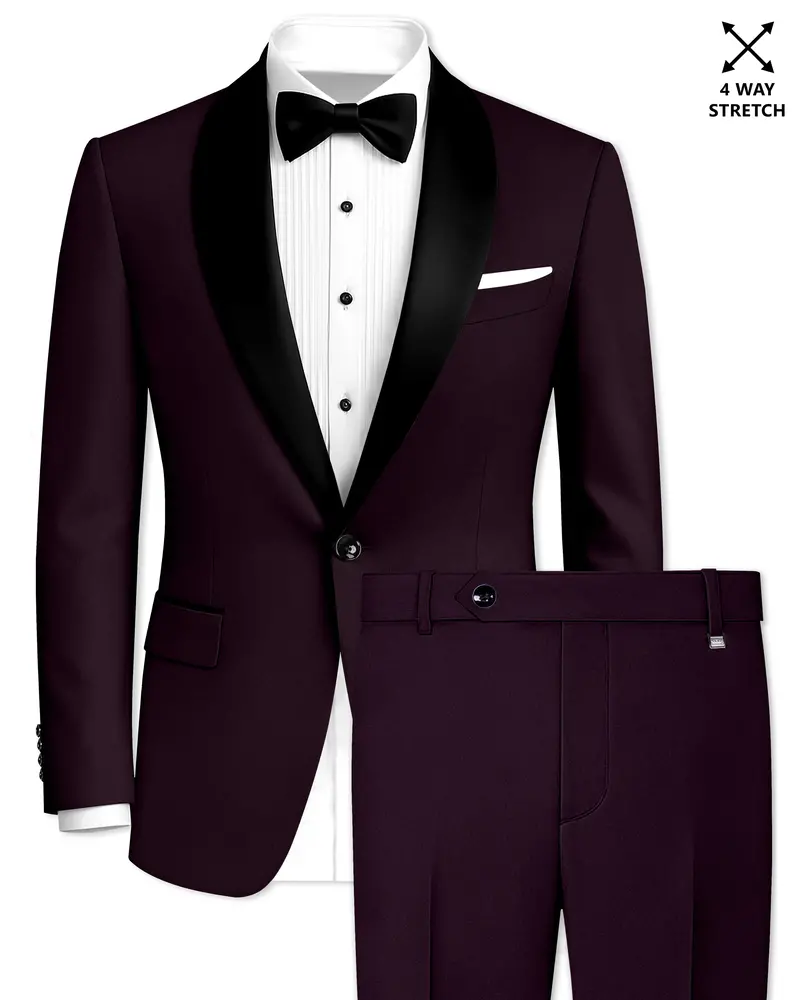 Marenzo-Korean Seal Maroon 4-Way Stretch Wrinkle-Free Wool Rich Tuxedo Suit 1