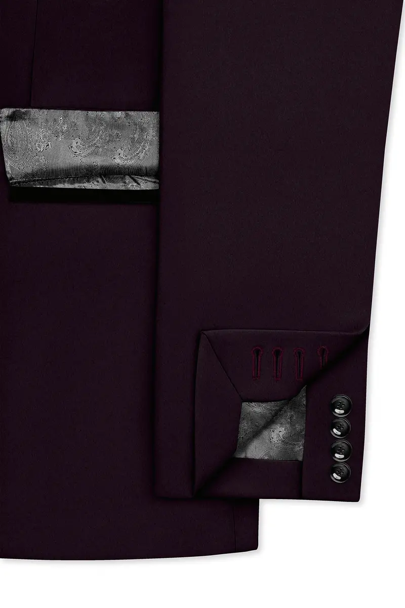 Marenzo-Korean Seal Maroon 4-Way Stretch Wrinkle-Free Wool Rich Tuxedo Suit 7