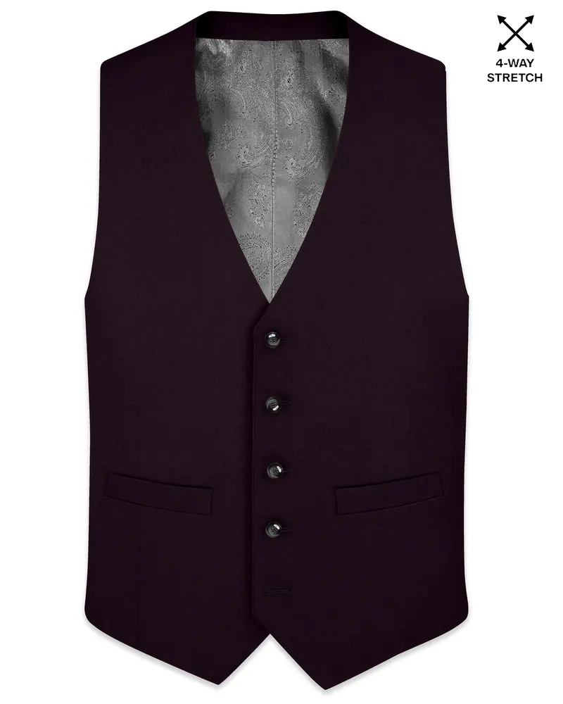Marenzo-Korean Seal Maroon 4-Way Stretch Wrinkle-Free Wool Rich Waistcoat 1