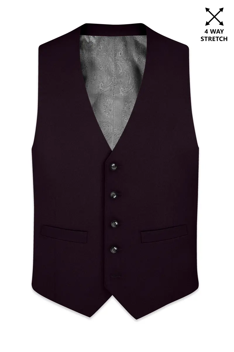 Marenzo-Korean Seal Maroon 4-Way Stretch Wrinkle-Free Wool Rich Waistcoat 2