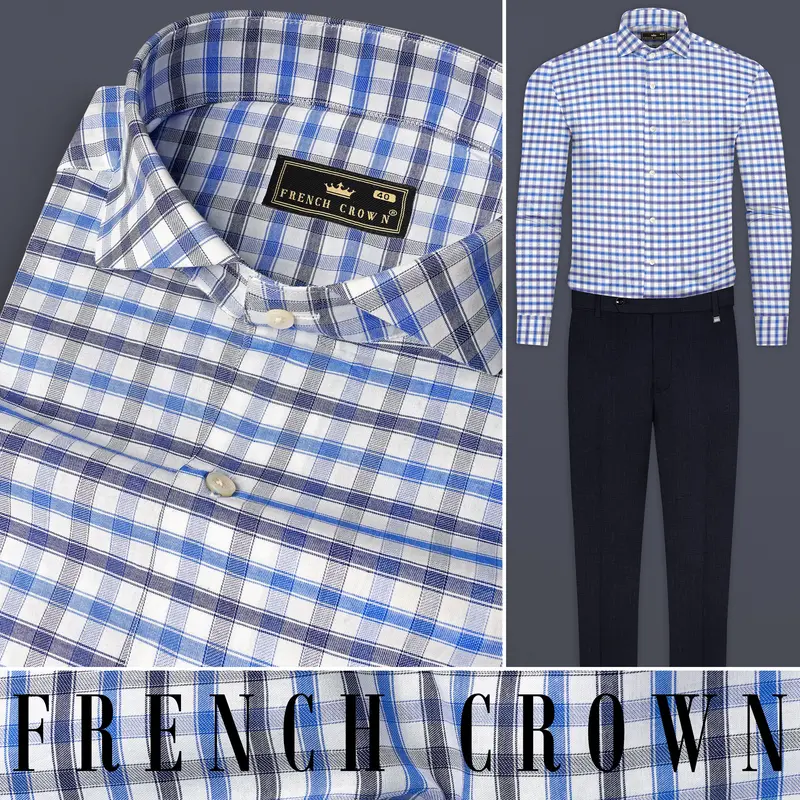 Marguerite Blue And Bright White Checked Dobby Textured Premium Giza Cotton Shirt 10